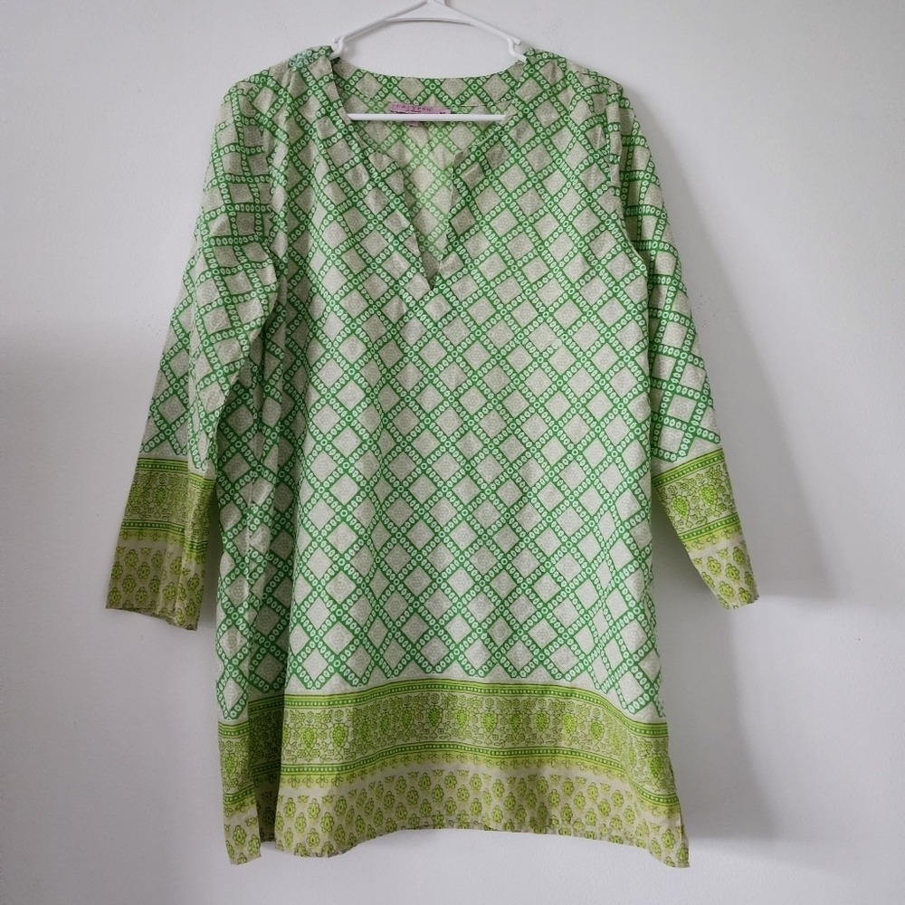 Calypso St. Barth Green Geometric Print 100% Cotton Tunic Top XS - Picture 3 of 13